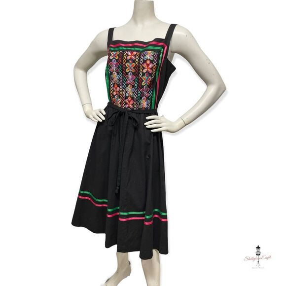 VINTAGE 70s 80s Embroidered BUTTERFLIES Folk Art Peasant Sun Dress Boho 8 10 M - Picture 4 of 16